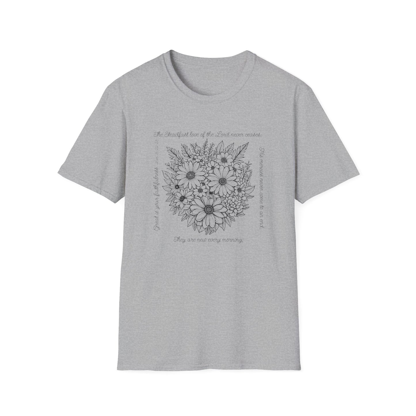 Floral Scripture T‑Shirt — "Be thankful" Daisy Bouquet Tee