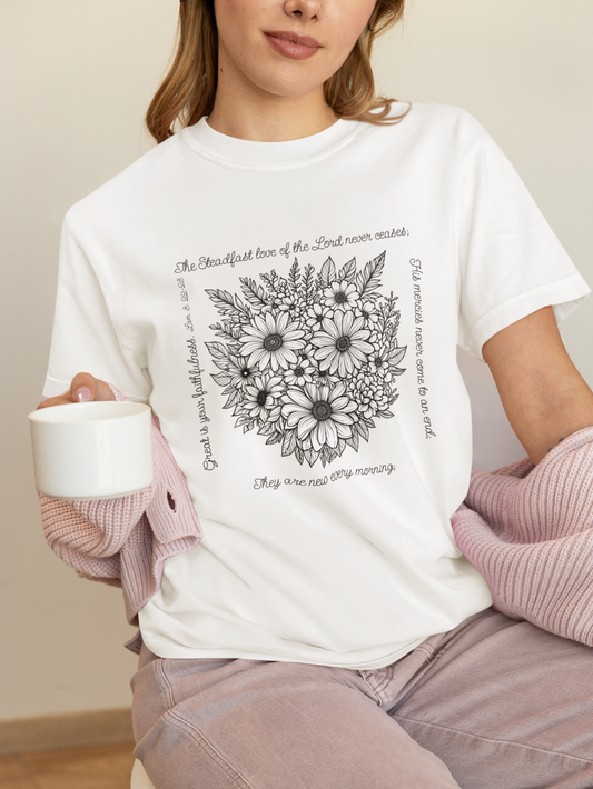 Sunflower Heart Floral T-Shirt —"Great is Your Faithfulness"