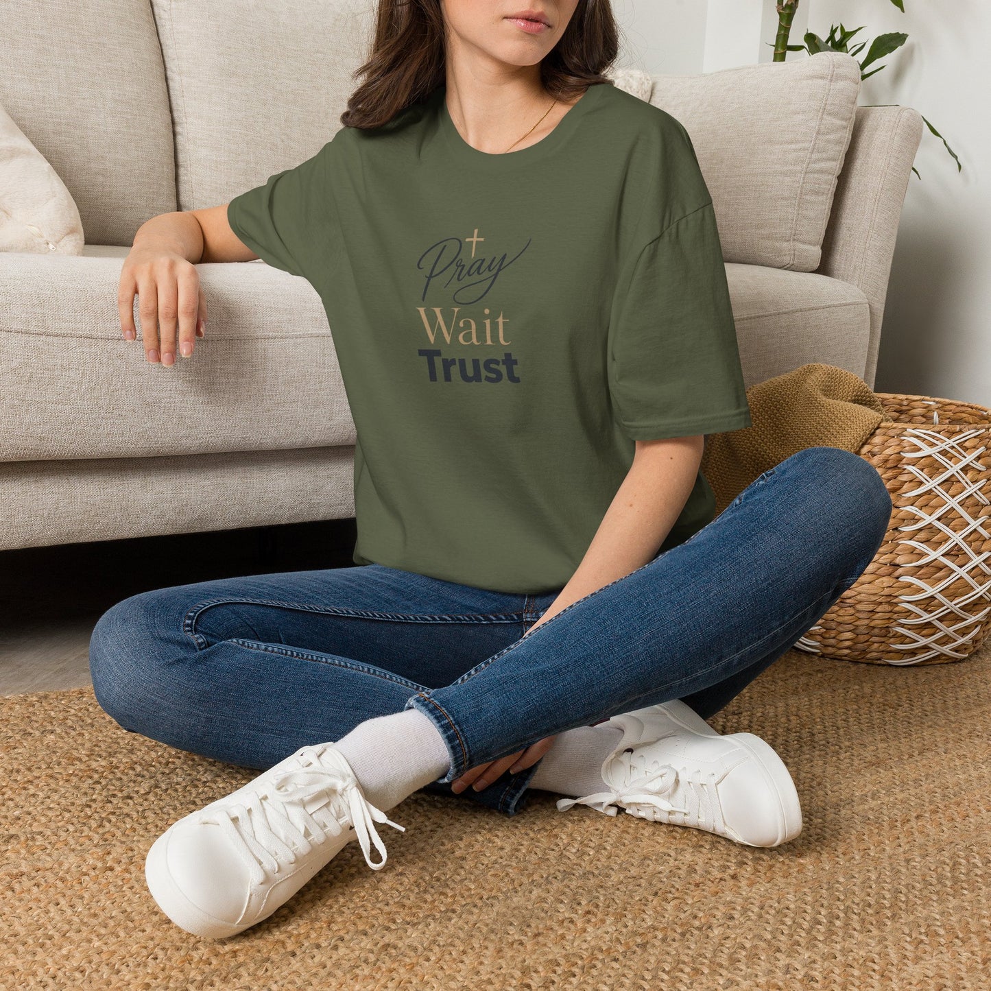 Pray Wait Trust T‑Shirt — Inspirational Christian Faith Tee