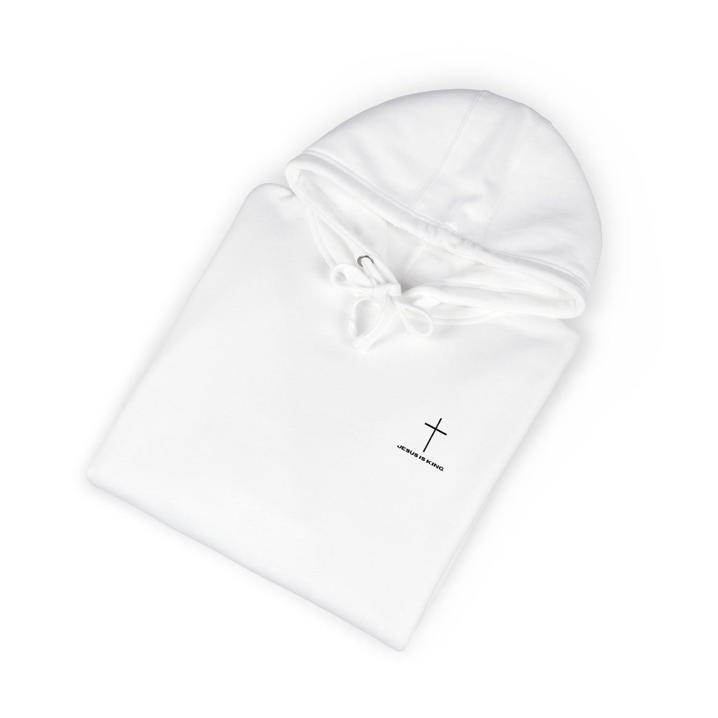 Minimal Cross Hoodie — Small Chest & Sleeve Faith Graphic