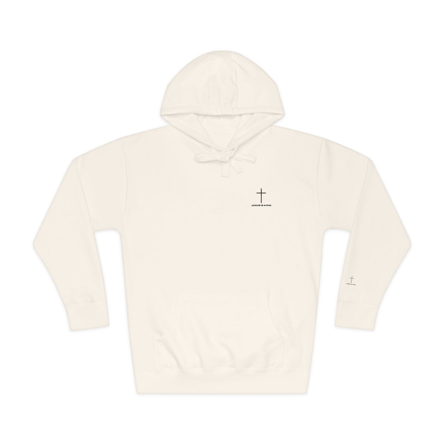 Minimal Cross Hoodie — Small Chest & Sleeve Faith Graphic