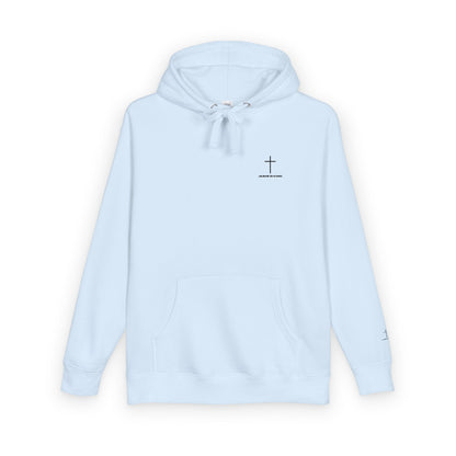 Minimal Cross Hoodie — Small Chest & Sleeve Faith Graphic
