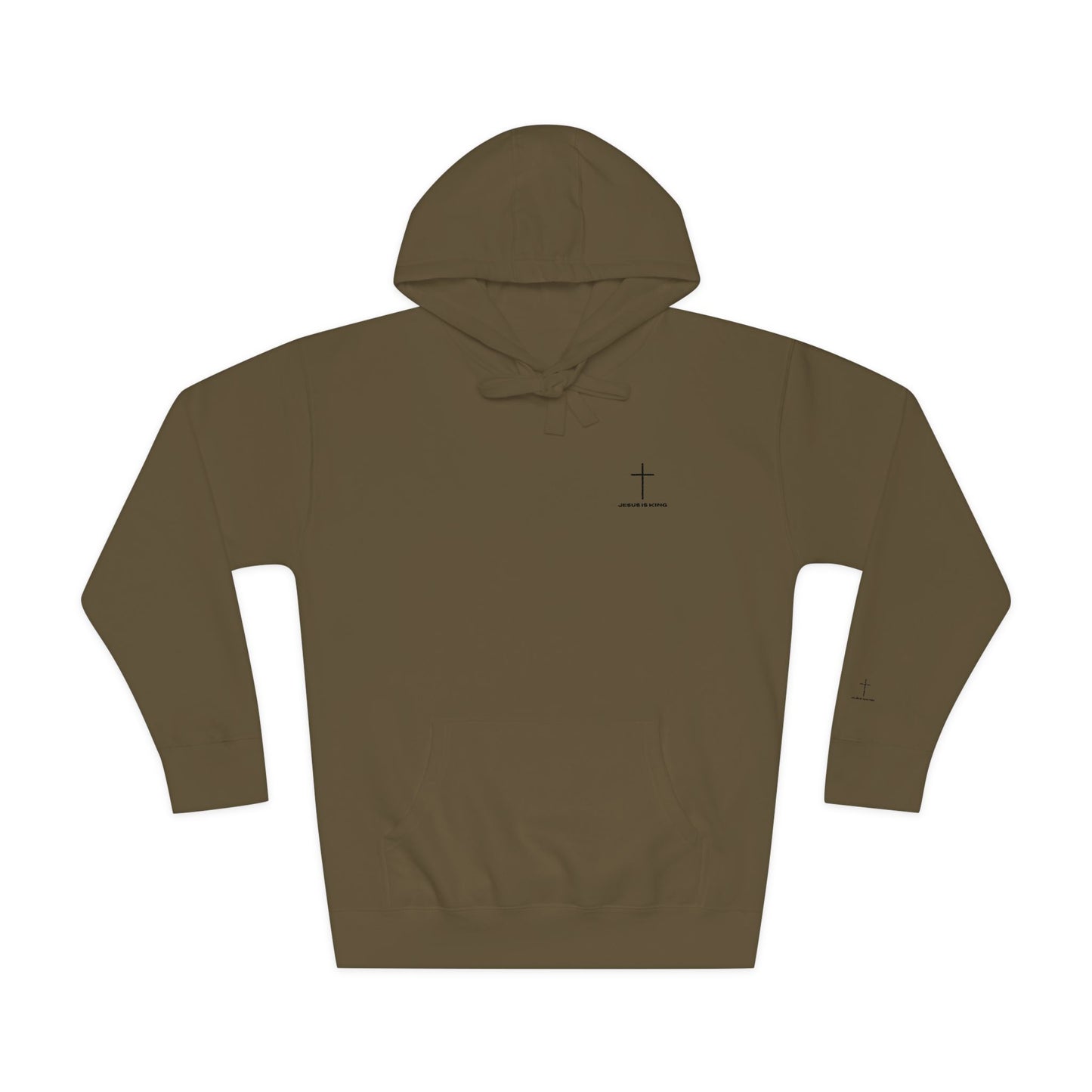 Minimal Cross Hoodie — Small Chest & Sleeve Faith Graphic