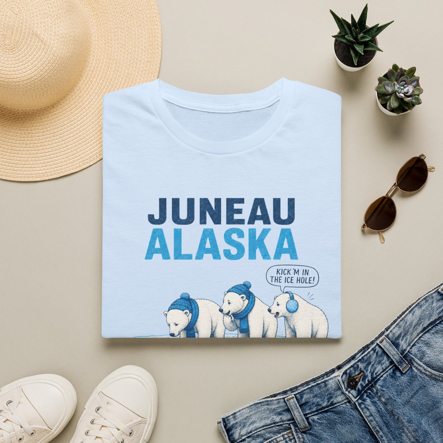 Juneau Alaska Polar Bears T-Shirt — 'Watch Out For Ice Holes' Cute Arctic Souvenir