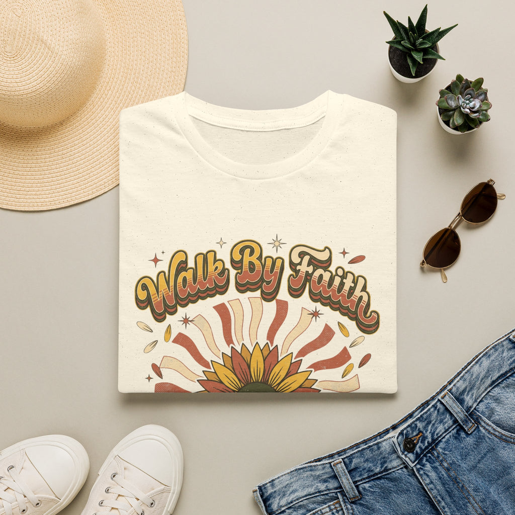 Walk by Faith Christian Sunflower Graphic T-Shirt