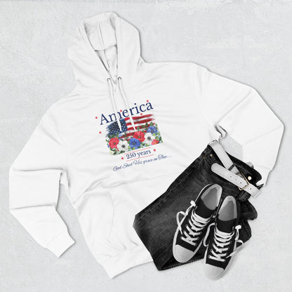 America 250th Anniversary Hoodie – Patriotic Flag & Floral Fleece Pullover