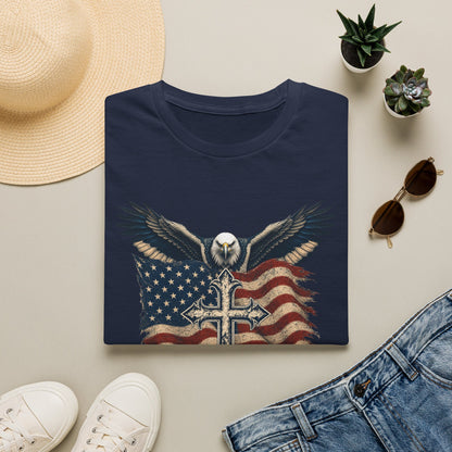 Patriotic Eagle Cross T‑Shirt — American Flag Faith Graphic