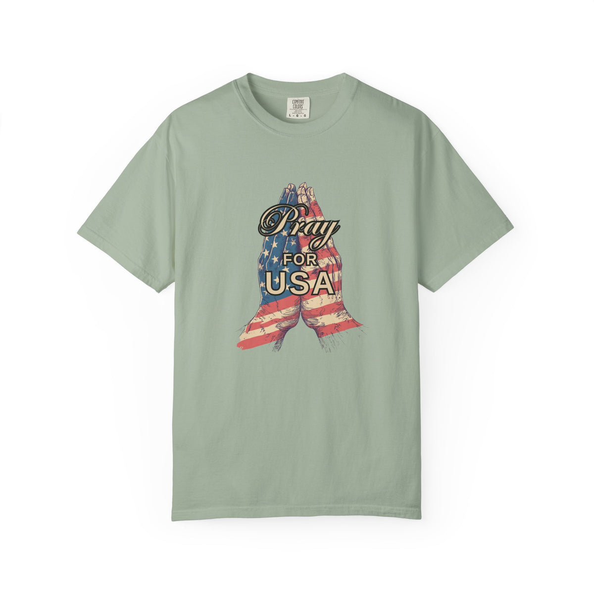 Pray for USA T-Shirt — Patriotic American Flag Praying Hands Tee