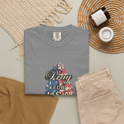 Pray for USA T-Shirt — Patriotic American Flag Praying Hands Tee