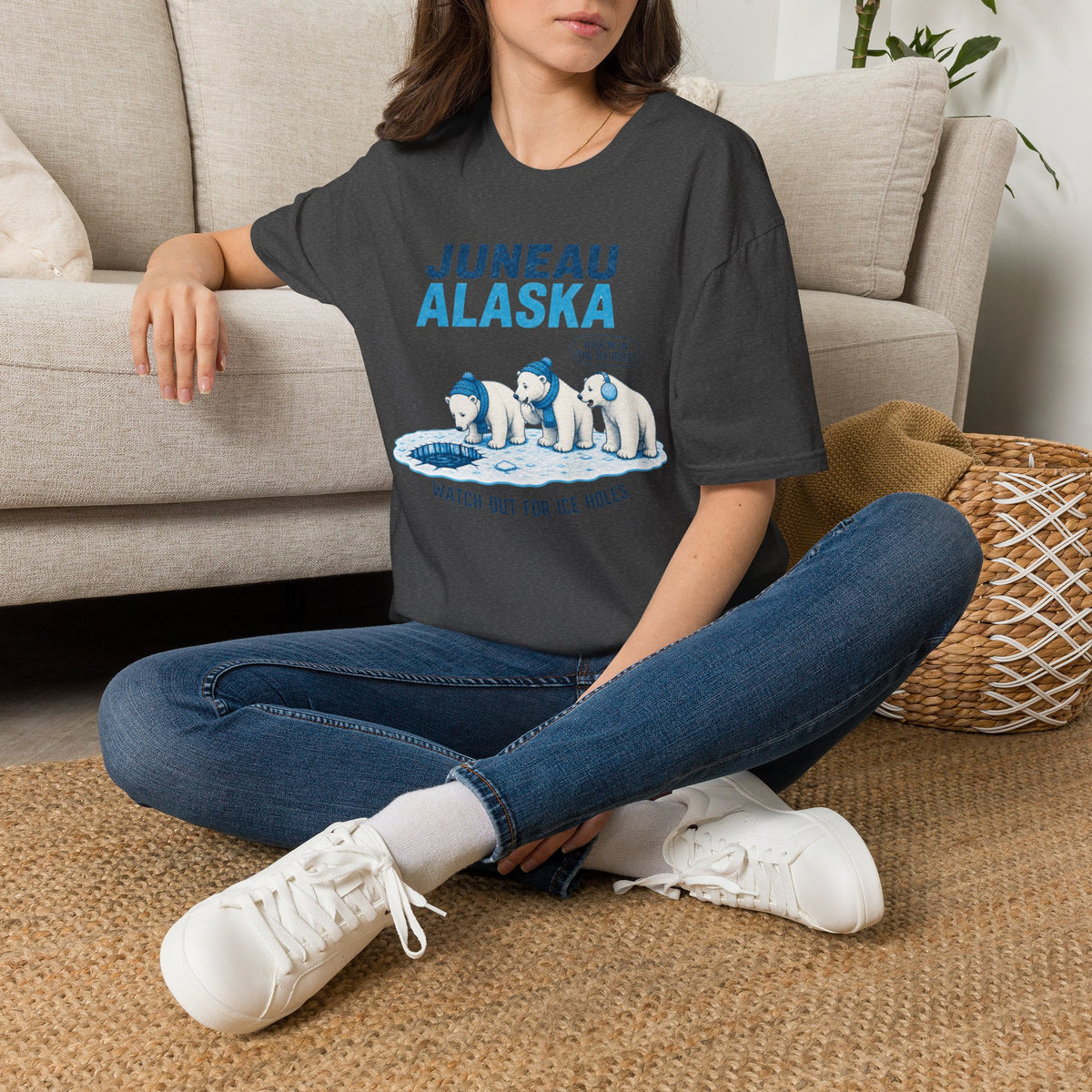 Juneau Alaska Polar Bears T-Shirt — 'Watch Out For Ice Holes' Cute Arctic Souvenir