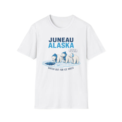 Juneau Alaska Polar Bears T-Shirt — 'Watch Out For Ice Holes' Cute Arctic Souvenir