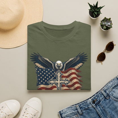 Patriotic Eagle Cross T‑Shirt — American Flag Faith Graphic