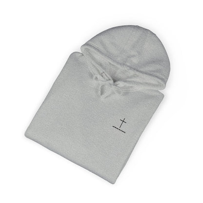 Minimal Cross Hoodie — Small Chest & Sleeve Faith Graphic