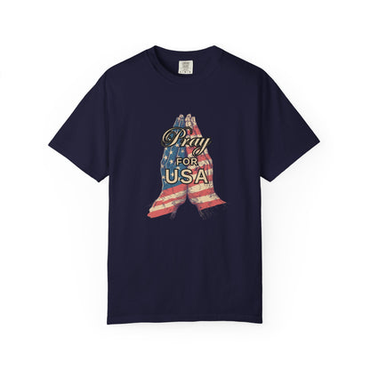 Pray for USA T-Shirt — Patriotic American Flag Praying Hands Tee