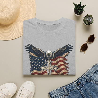 Patriotic Eagle Cross T‑Shirt — American Flag Faith Graphic