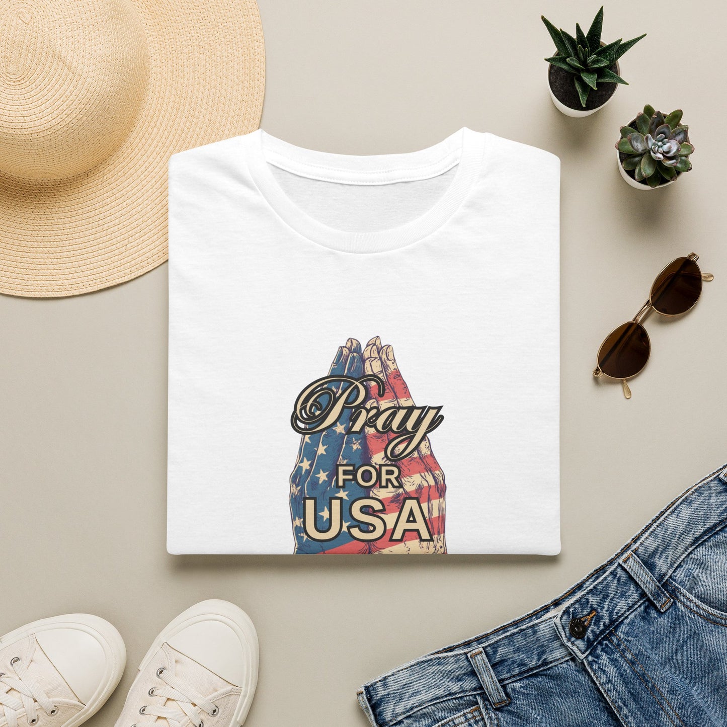 Pray for USA T-Shirt — Patriotic Praying Hands Tee