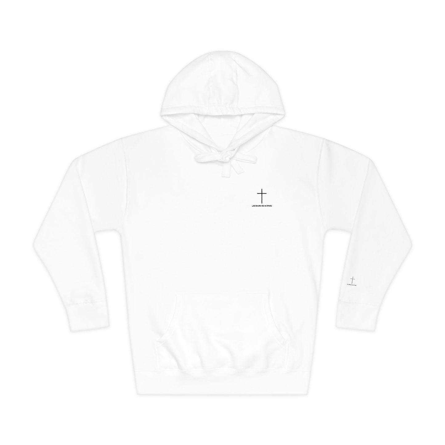 Minimal Cross Hoodie — Small Chest & Sleeve Faith Graphic