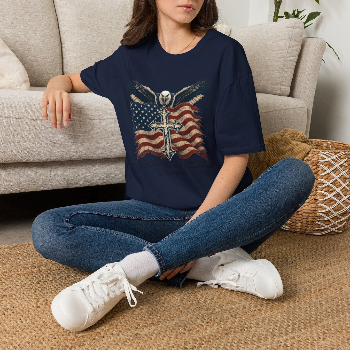 Patriotic Eagle Cross T‑Shirt — American Flag Faith Graphic