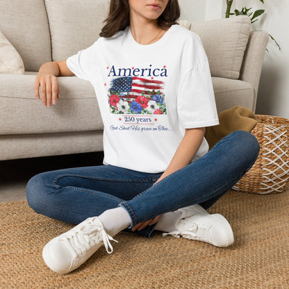 Unisex Softstyle America 250th Birthday T-Shirt with "God Shed His Grace On Thee" words