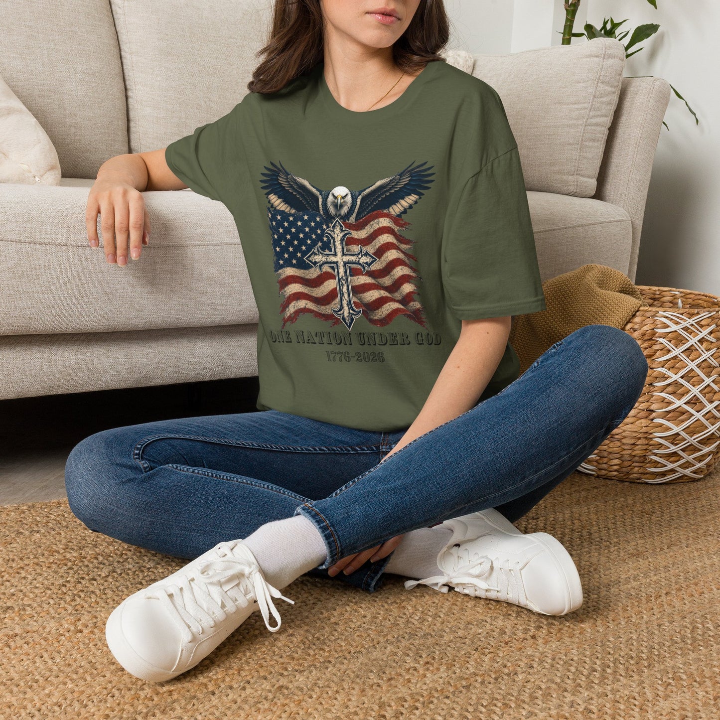 Patriotic Eagle Cross T‑Shirt — American Flag Faith Graphic