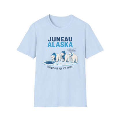 Juneau Alaska Polar Bears T-Shirt — 'Watch Out For Ice Holes' Cute Arctic Souvenir
