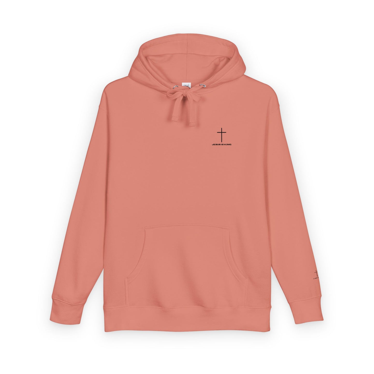 Minimal Cross Hoodie — Small Chest & Sleeve Faith Graphic