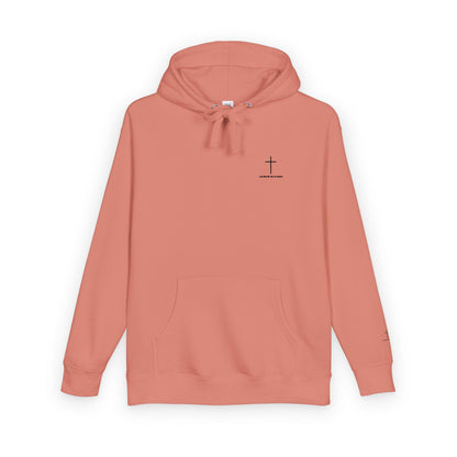 Minimal Cross Hoodie — Small Chest & Sleeve Faith Graphic
