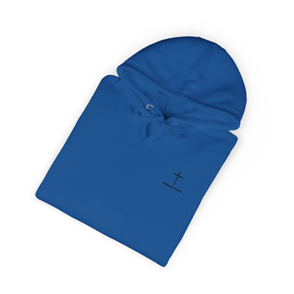 Minimal Cross Hoodie — Small Chest & Sleeve Faith Graphic
