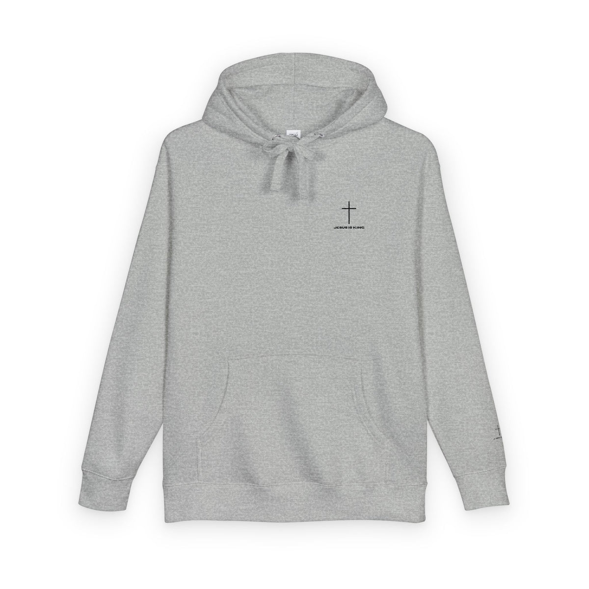 Minimal Cross Hoodie — Small Chest & Sleeve Faith Graphic
