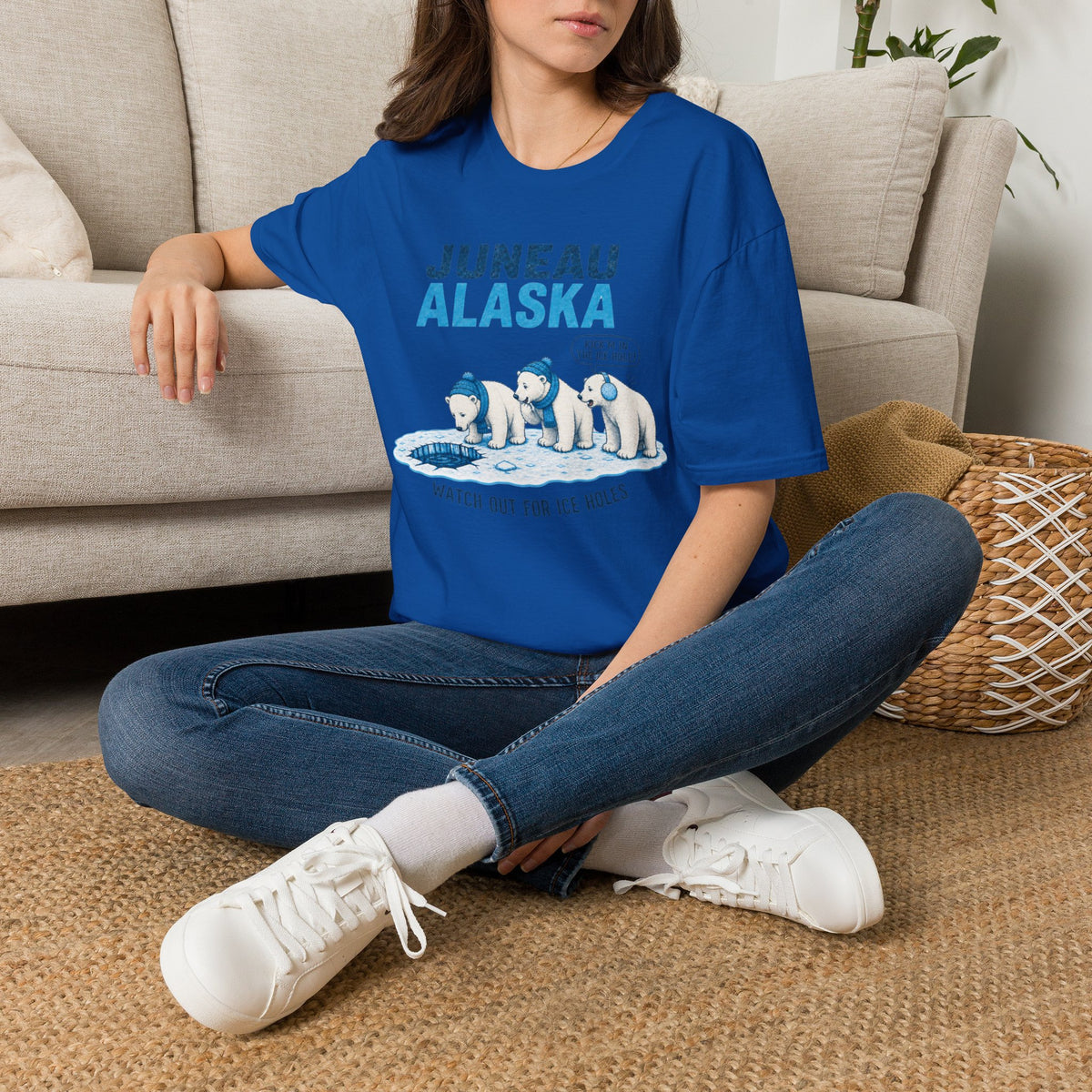Juneau Alaska Polar Bears T-Shirt — 'Watch Out For Ice Holes' Cute Arctic Souvenir