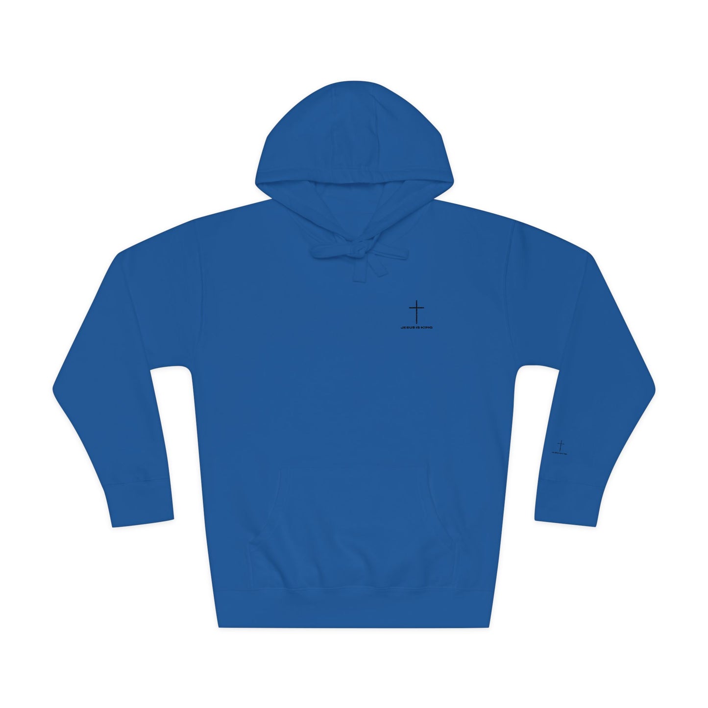 Minimal Cross Hoodie — Small Chest & Sleeve Faith Graphic