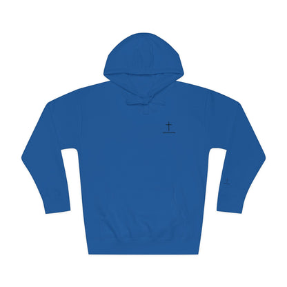 Minimal Cross Hoodie — Small Chest & Sleeve Faith Graphic