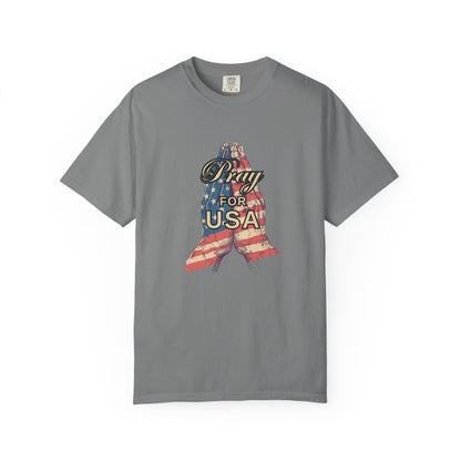 Pray for USA T-Shirt — Patriotic American Flag Praying Hands Tee
