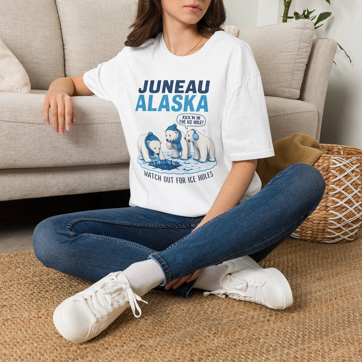 Juneau Alaska Polar Bears T-Shirt — ‘Watch Out for Ice Holes!’ Travel Souvenir Tee