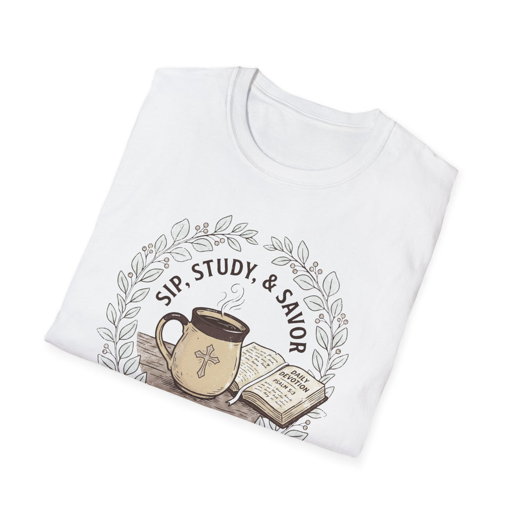 Sip, Study & Savor Psalm 5:3 Christian Coffee T Shirt
