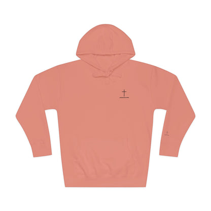 Minimal Cross Hoodie — Small Chest & Sleeve Faith Graphic