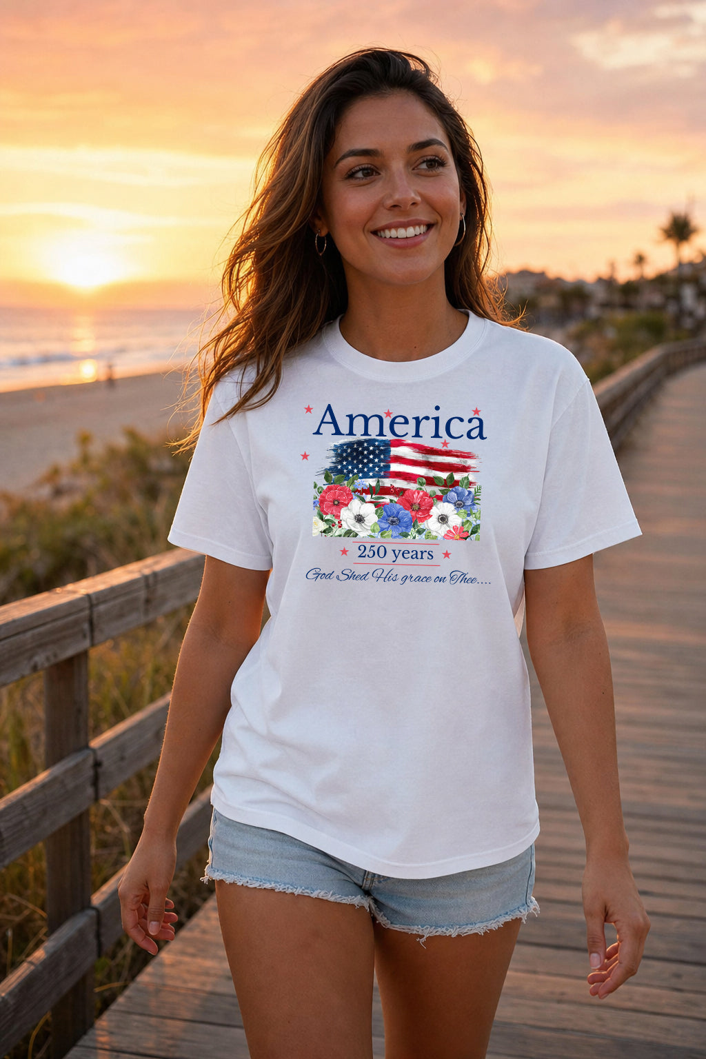 America 250th Birthday T-Shirt with "God Shed His Grace On Thee" words