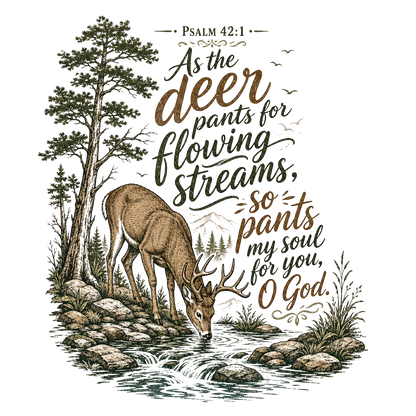 Deer & Psalm 42 Nature T-Shirt — "As the deer pants for flowing streams" Christian Tee