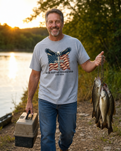 Patriotic Eagle Cross T‑Shirt — American Flag Faith Graphic