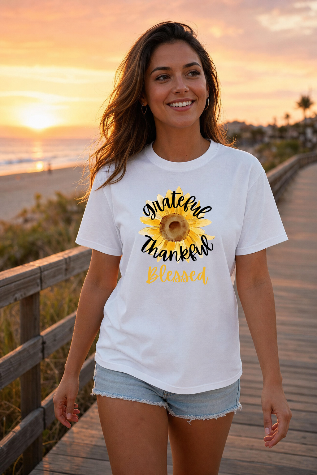 Grateful Thankful Blessed Sunflower T-Shirt