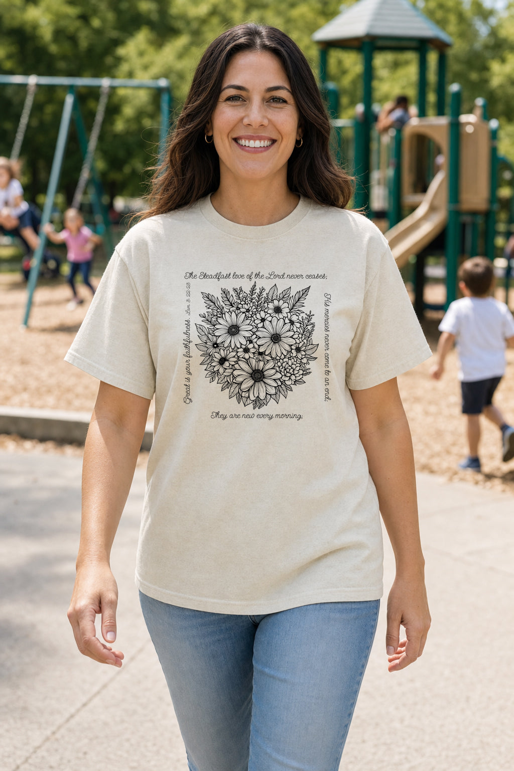 Floral Scripture T‑Shirt — "Great Is Thy Faithfulness" Daisy Bouquet Tee