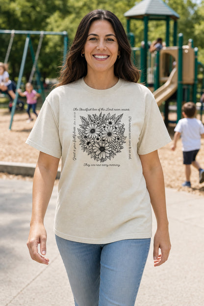 Floral Scripture T‑Shirt — "Great Is Thy Faithfulness" Daisy Bouquet Tee