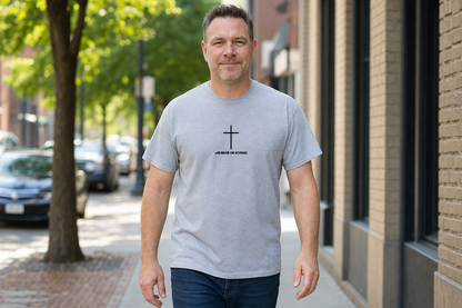 Minimal Cross “JESUS IS KING” Christian Faith Tee