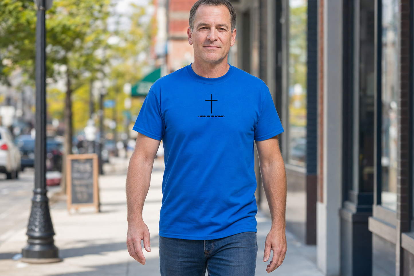 Minimal Cross “JESUS IS KING” Christian Faith Tee