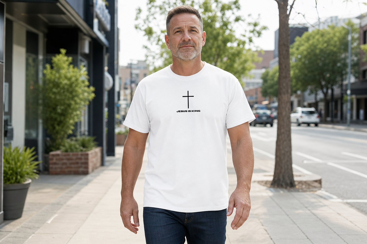 Minimal Cross “JESUS IS KING” Christian Faith Tee