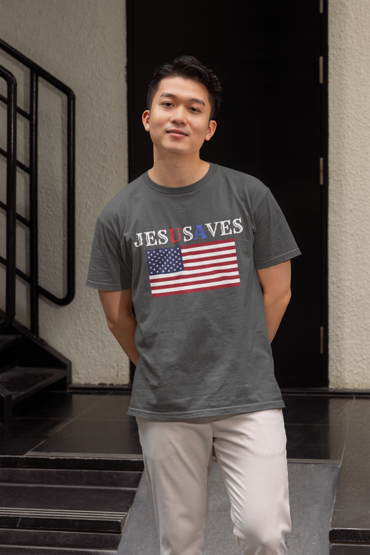 Patriotic Unisex Heavy Cotton Tee | USA Flag Graphic Shirt, Christian Witness wear, gift