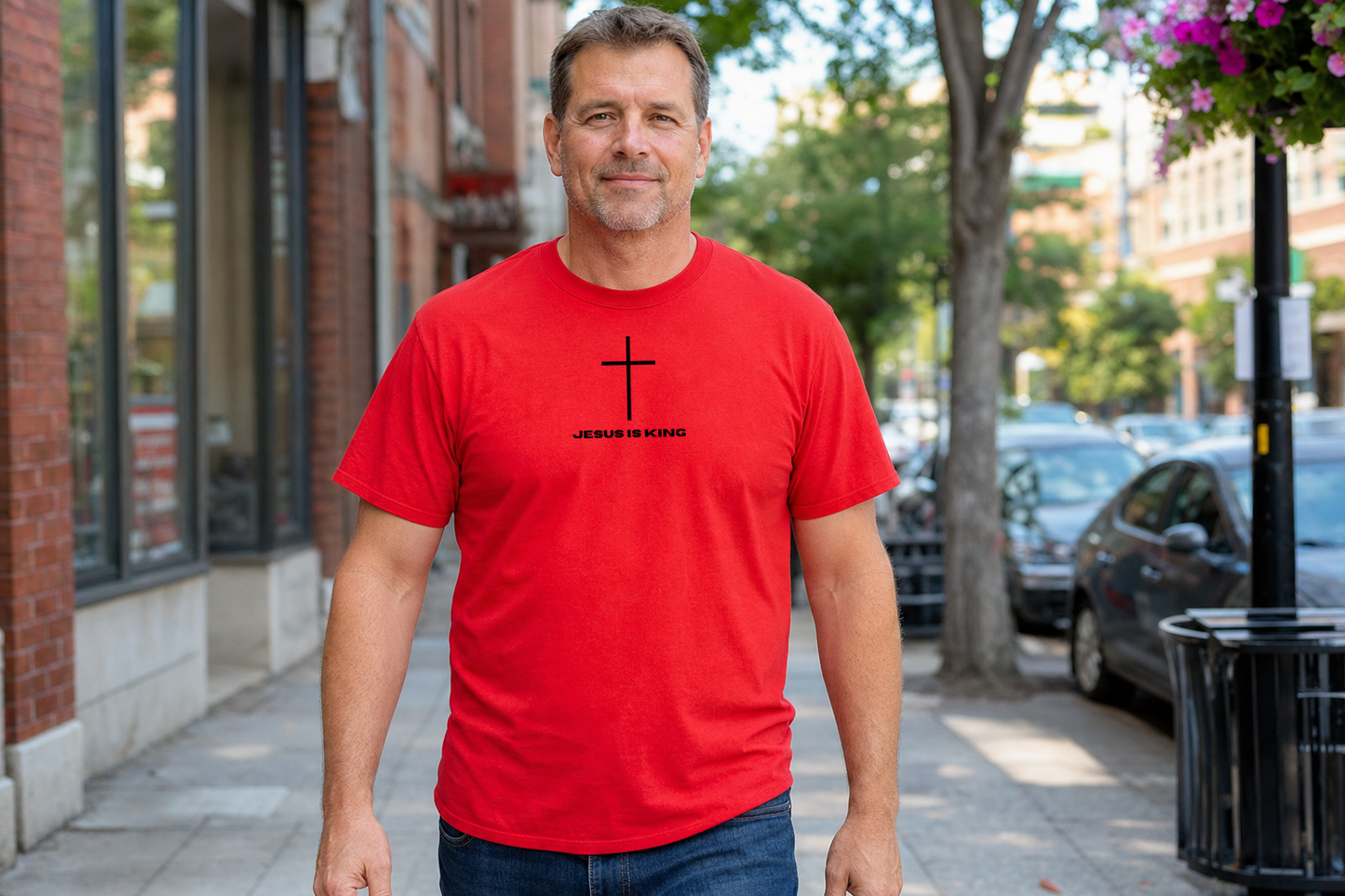 Minimal Cross “JESUS IS KING” Christian Faith Tee