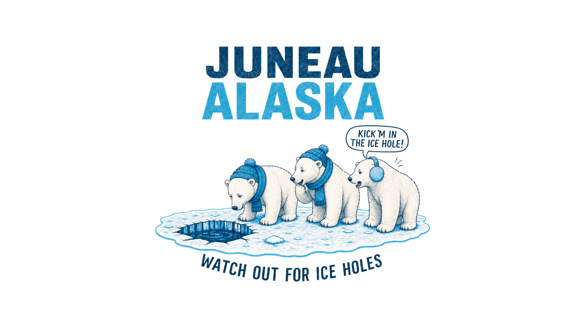 Juneau Alaska Polar Bears T-Shirt — 'Watch Out For Ice Holes' Cute Arctic Souvenir