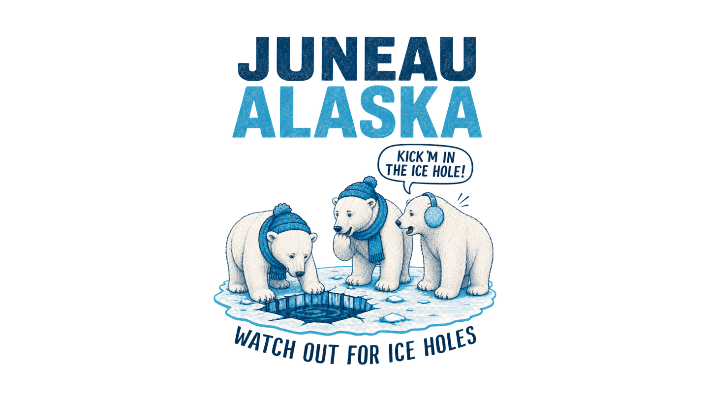 Juneau Alaska Polar Bears T-Shirt — ‘Watch Out for Ice Holes!’ Travel Souvenir Tee