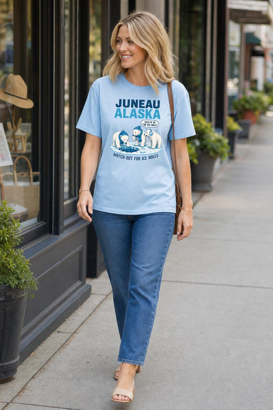 Juneau Alaska Polar Bears T-Shirt — ‘Watch Out for Ice Holes!’ Travel Souvenir Tee